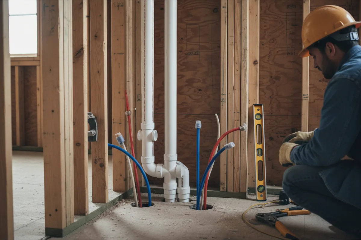 Drain and supply rough-in during Leak Detection in Tyaskin